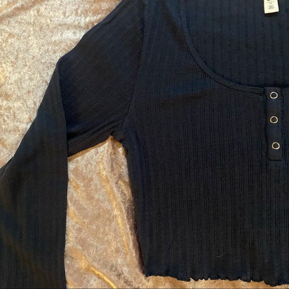 bp. Navy Long Sleeve Cropped Henley - Picture 2 of 9